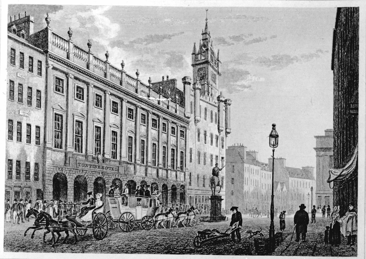 Udsigt over rådhuset, Exchange, Glasgow, indgraveret af Joseph Swan, 1828 af John Knox