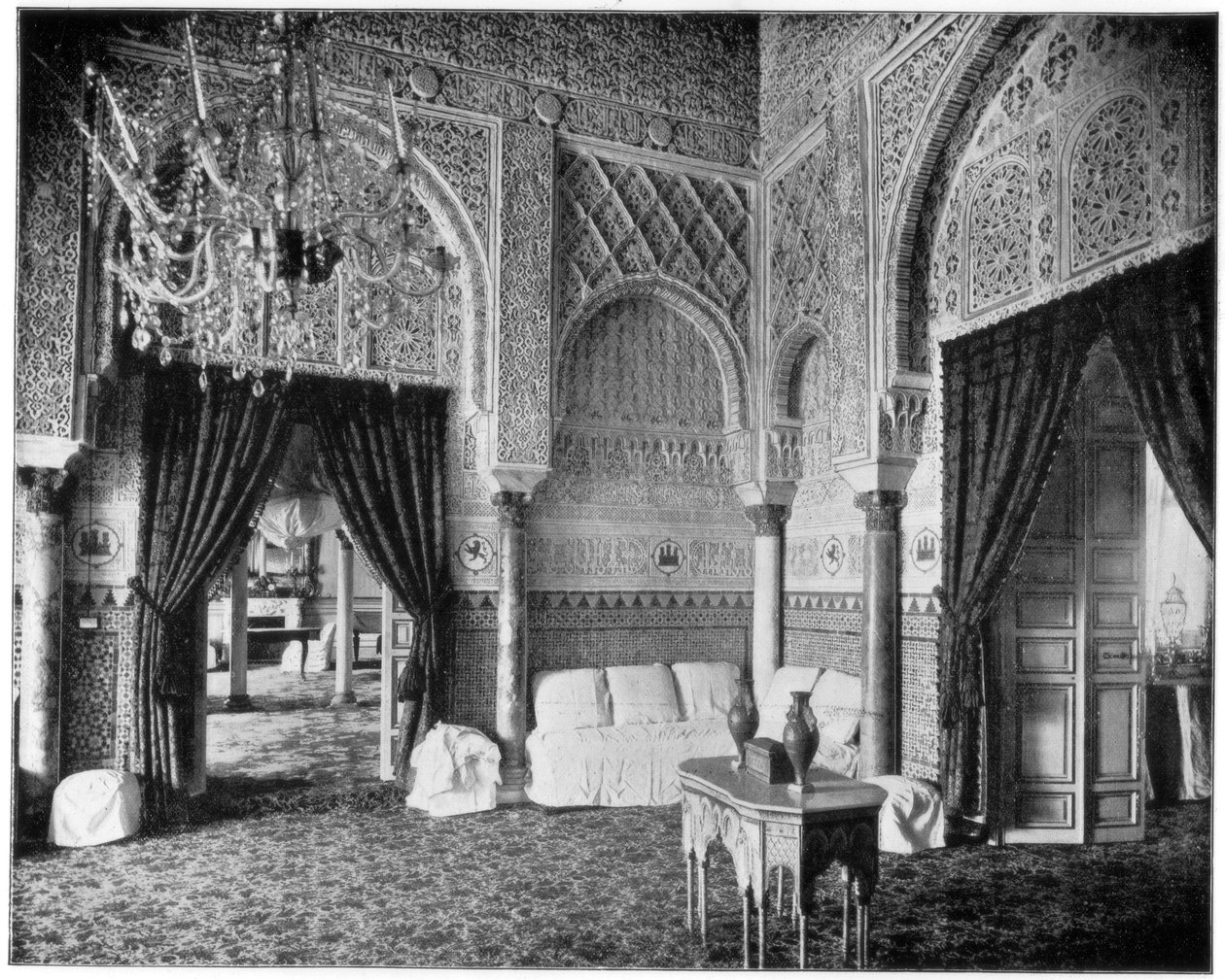 Maria de Padillas salon, Alcazar, Sevilla, Spanien, slutningen af det 19. århundrede af John L. Stoddard