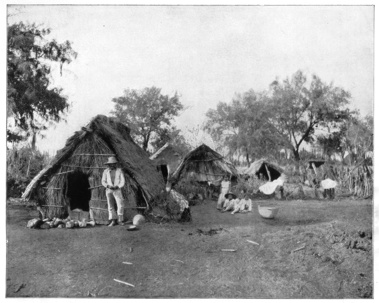 Halmhytter, Salamanca, Mexico, slutningen af det 19. århundrede. af John L. Stoddard