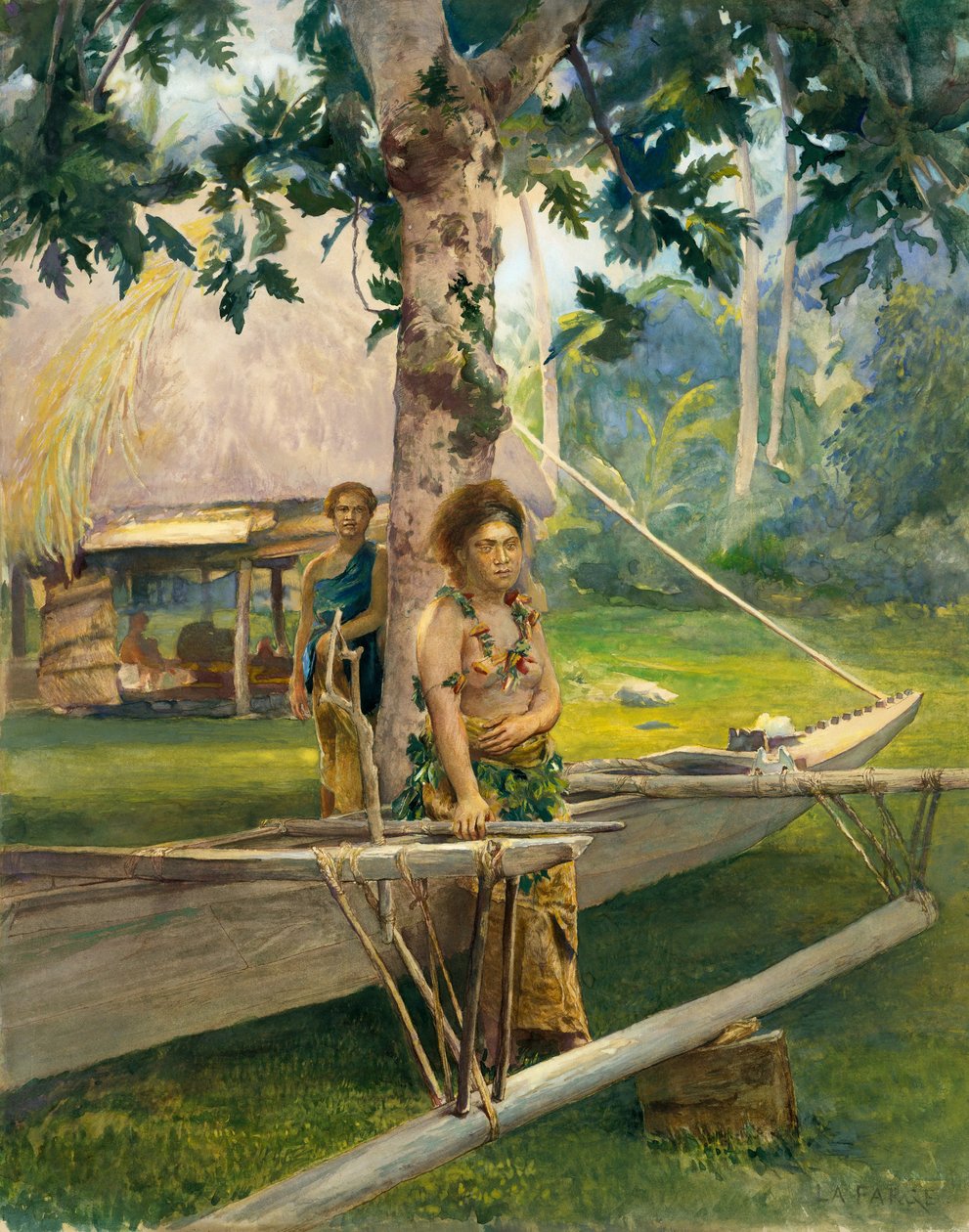 Portræt af Faase, Taupoen eller den officielle jomfru fra Fagaloa-bugten og hendes duenna, Samoa, 1891. af John La Farge