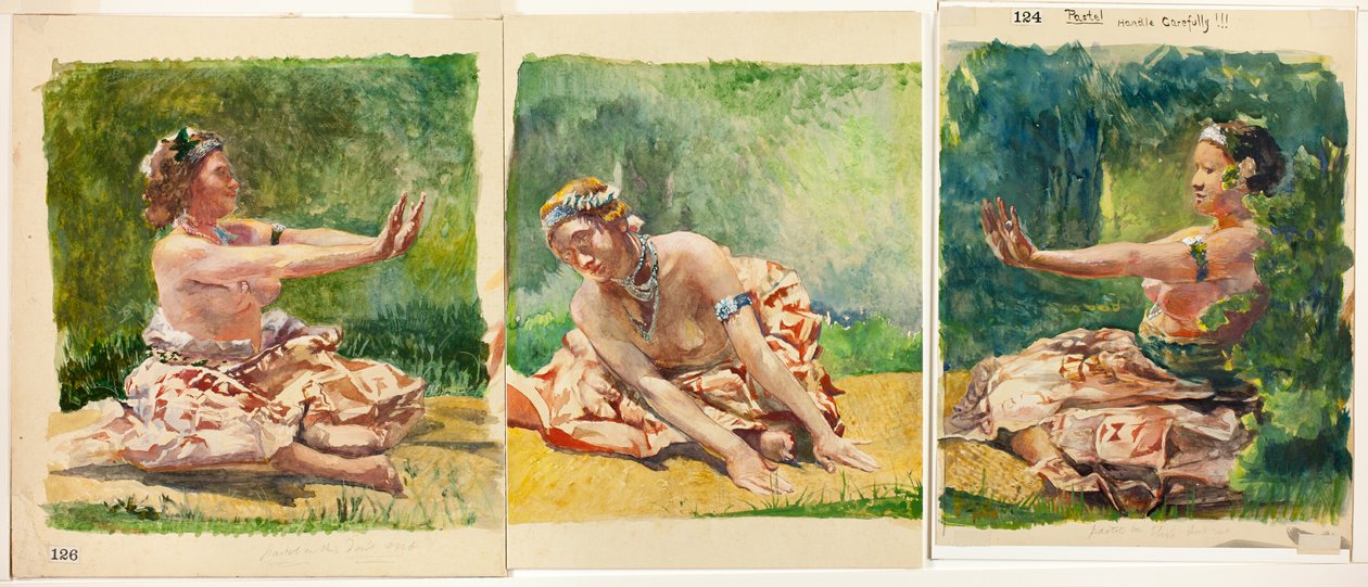 Siva Dance: Triptykon af siddende enkeltfigurer af John La Farge