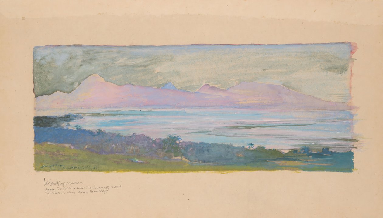 Øen Moorea ser på tværs af strædet fra Tahiti, januar 1891, 1891. af John La Farge