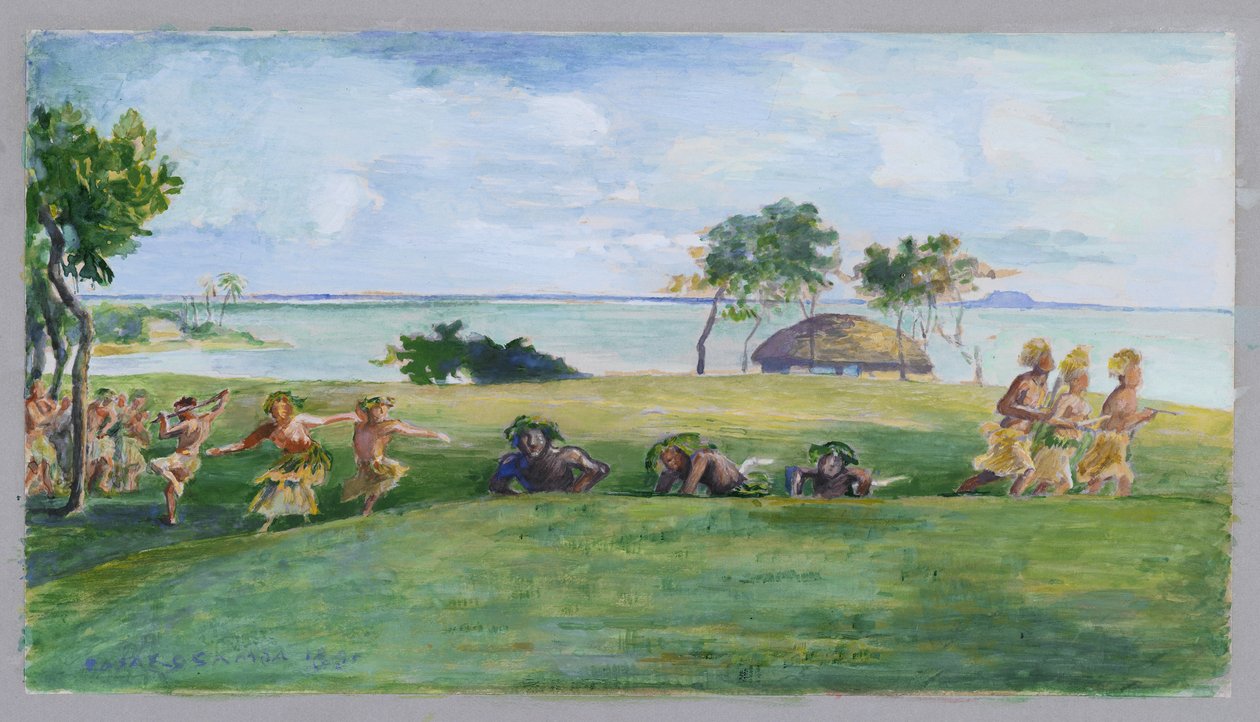 Militær dans i Samoa (wc på papir) af John La Farge or Lafarge