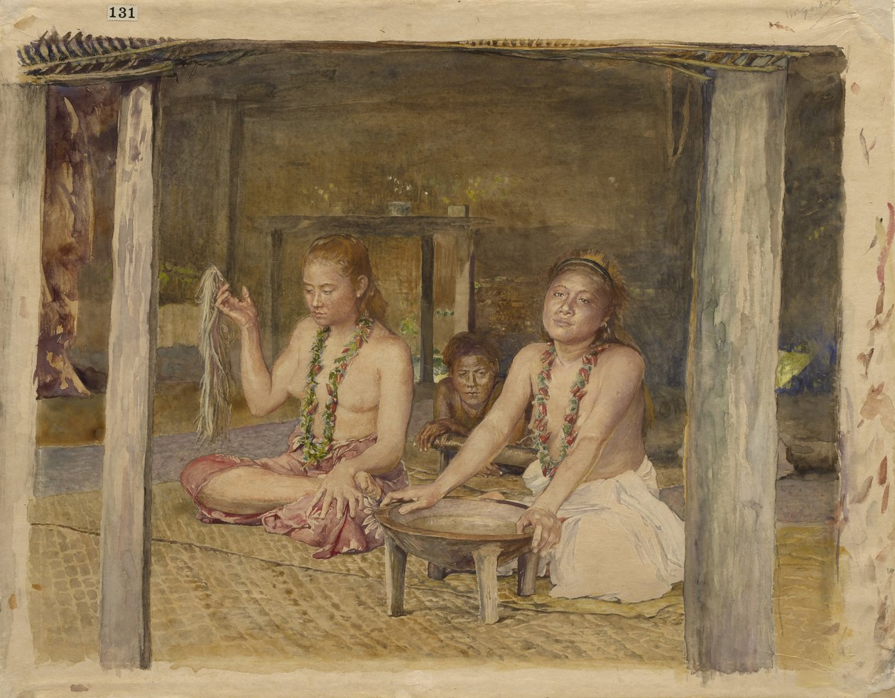 Siva med Siakumu, der laver kava i Tofaes hus, ca. 1893 af John La Farge or Lafarge