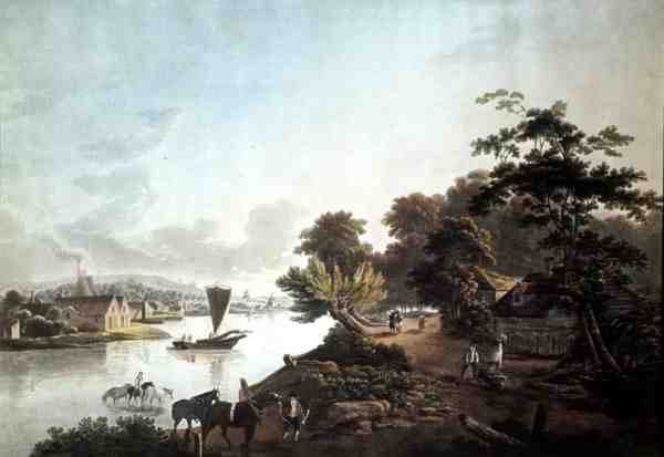 Møllebanke ved Themsen, graveret af F. Jukes af John Laporte