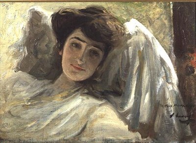En lang dame i hvile (olie om bord) af John Lavery