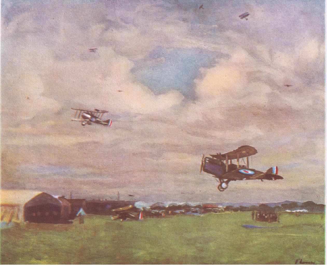 En flyveplads i, 1918, fra British Adventure udgivet af Collins, 1947 af John Lavery