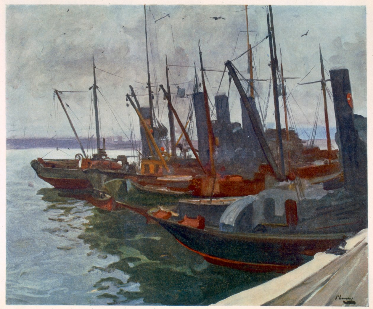 Minestrygere i havn, fra britiske kunstnere ved fronten, fortsættelse af vestfronten, 1918 af John Lavery