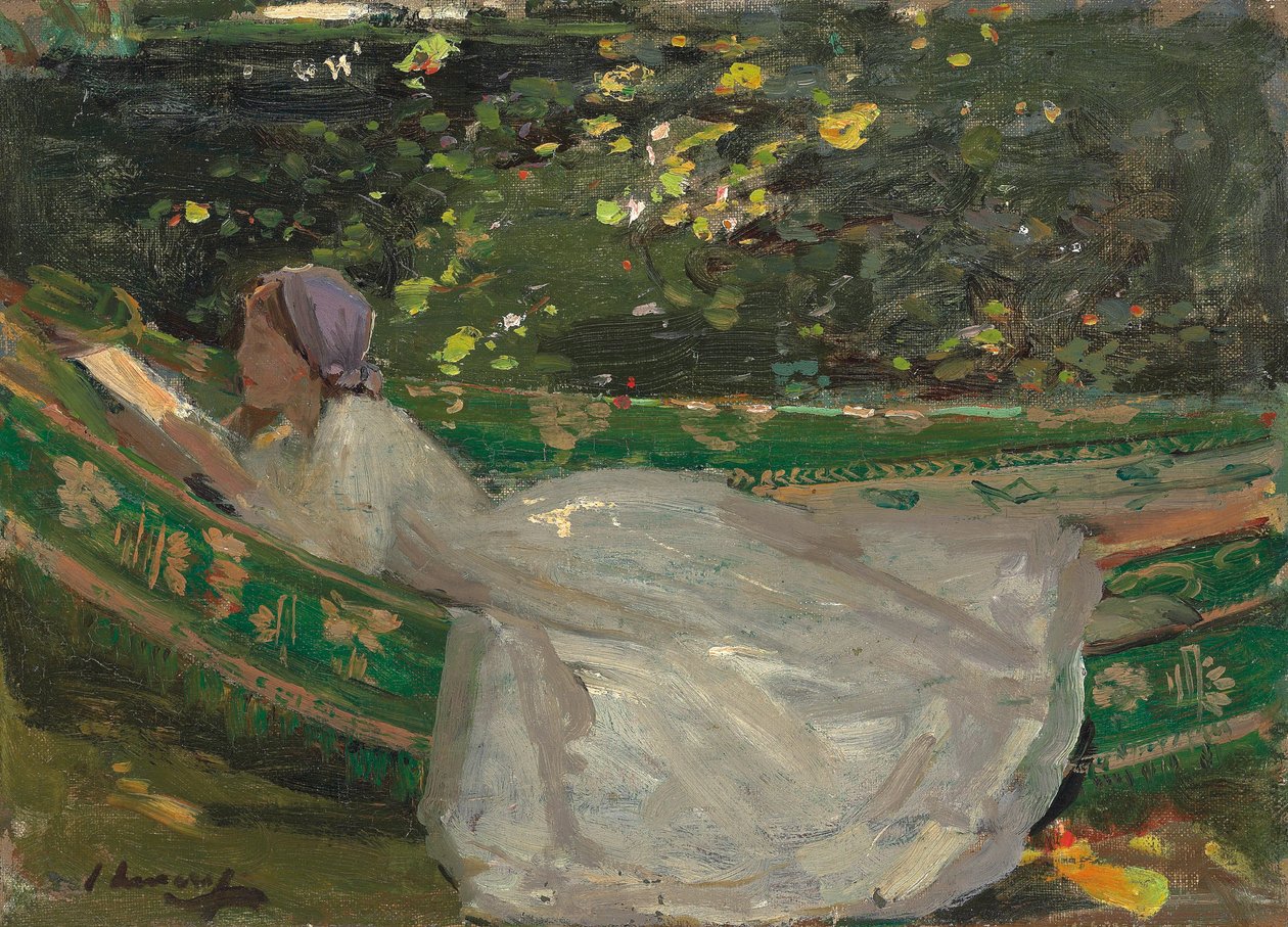 Den grønne hængekøje, ca. 1905 (olie på lærred) af John Lavery