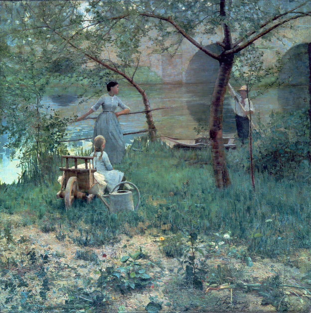 Under kirsebærtræet, broen ved Grez, 1884 af John Lavery