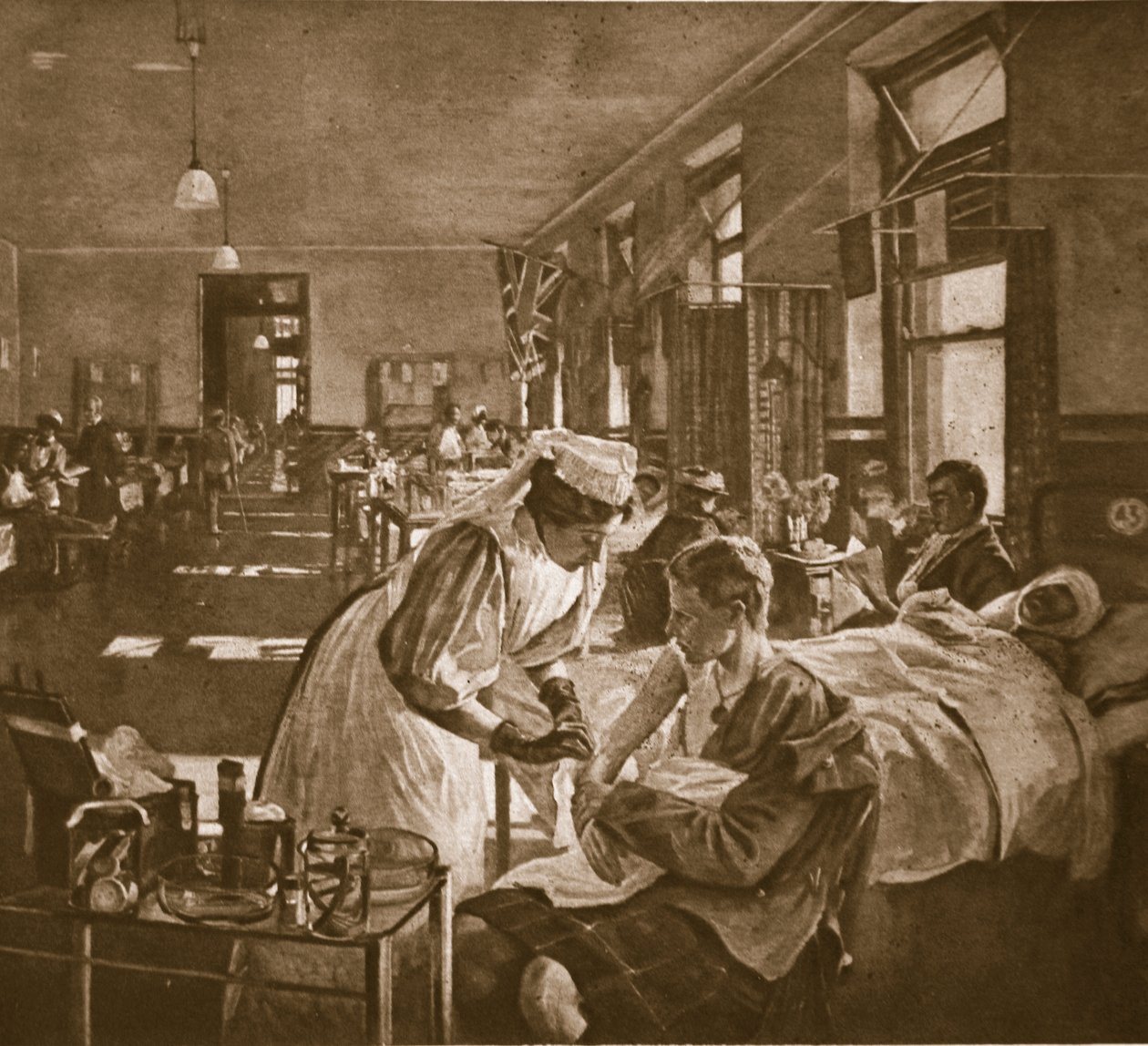 Sårede; London Hospital, 1914-19 af John Lavery
