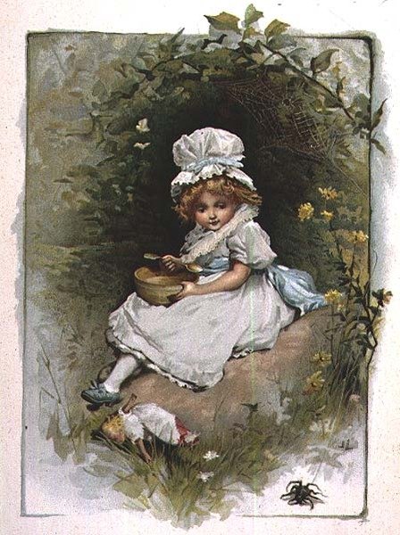 Lille Miss Muffet, fra en illustreret bog med børnerim af John Lawson
