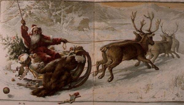 Julemanden kører sin slæde gennem sneen, fra "Jack Frost" af John Lawson