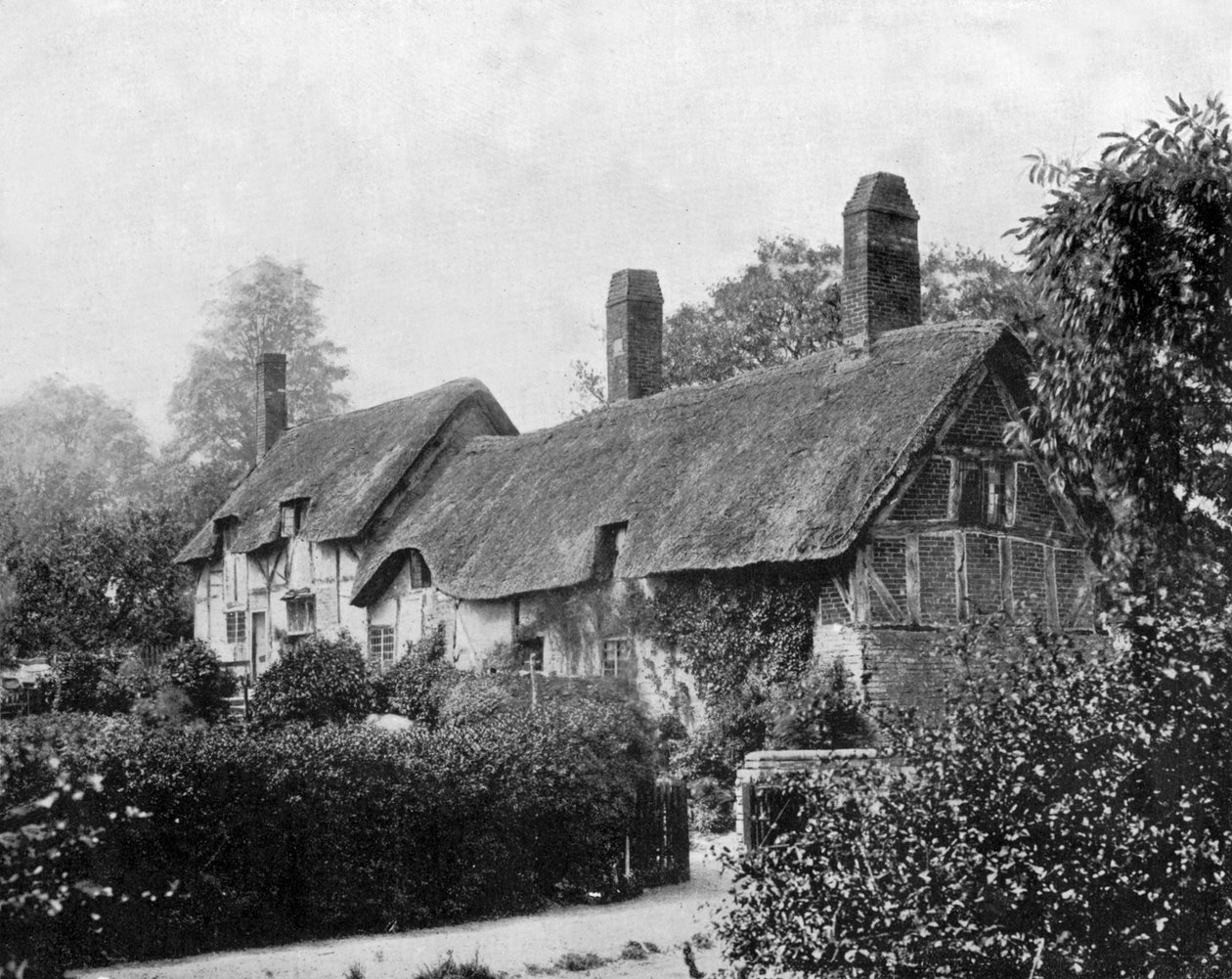 Sommerhus (hus) af Ann Hathaway (Shakespeares kone) i Stratford upon Avon, England, foto ca. 1890 (s/h-billede) af John Lawson Stoddard