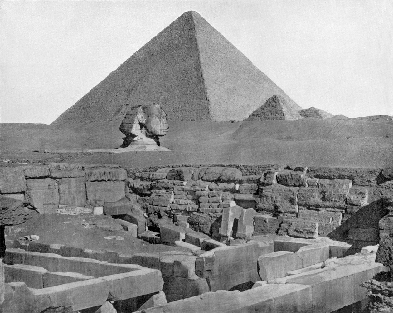 Gizeh pyramider og sfinx i Egypten (s/h foto) af John Lawson Stoddard