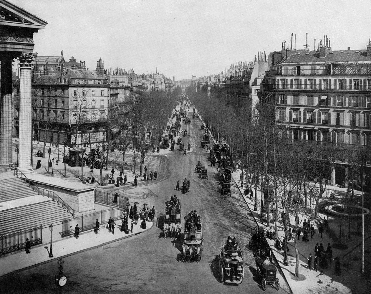 Madeleine boulevard i Paris, ca. 1900 (s/h-billede) af John Lawson Stoddard