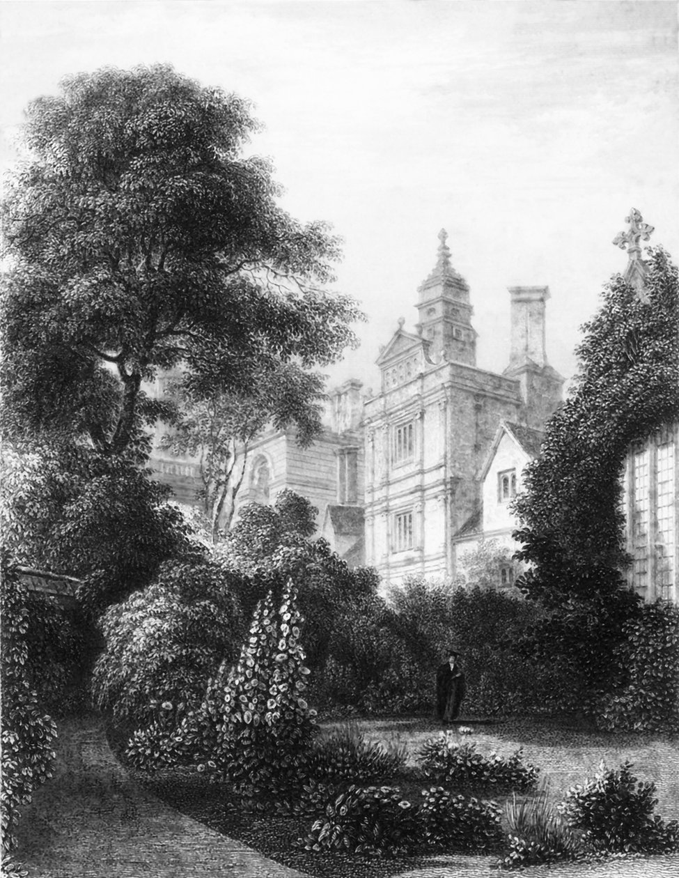 Caius College fra Fellows Gardens, c1837. af John Le Keux