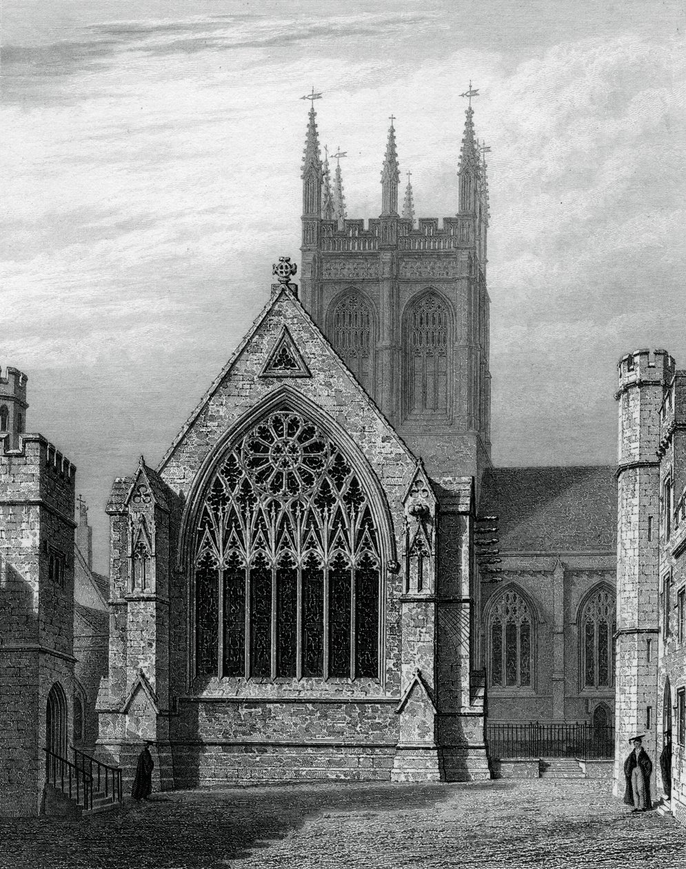 Merton College Chapel, fra firkanten, Oxford, 1834. af John Le Keux