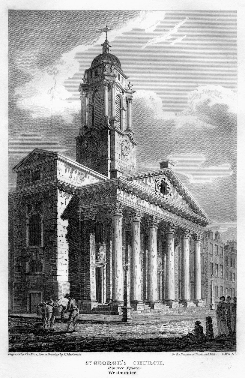 St Georges Church, Hanover Square, Westminster, London, 1810. af John Le Keux