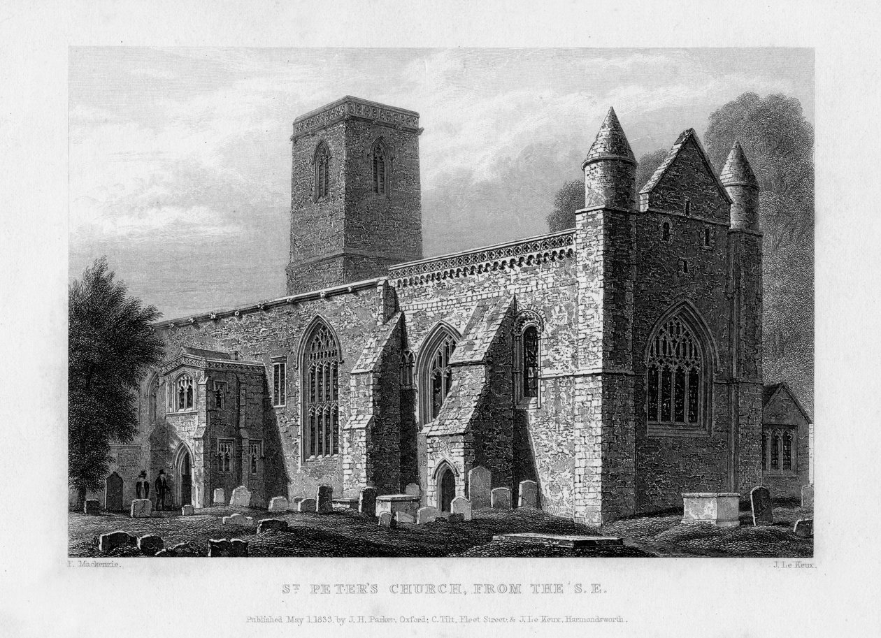 St Peters Church, fra sydøst, Oxford, 1833. af John Le Keux