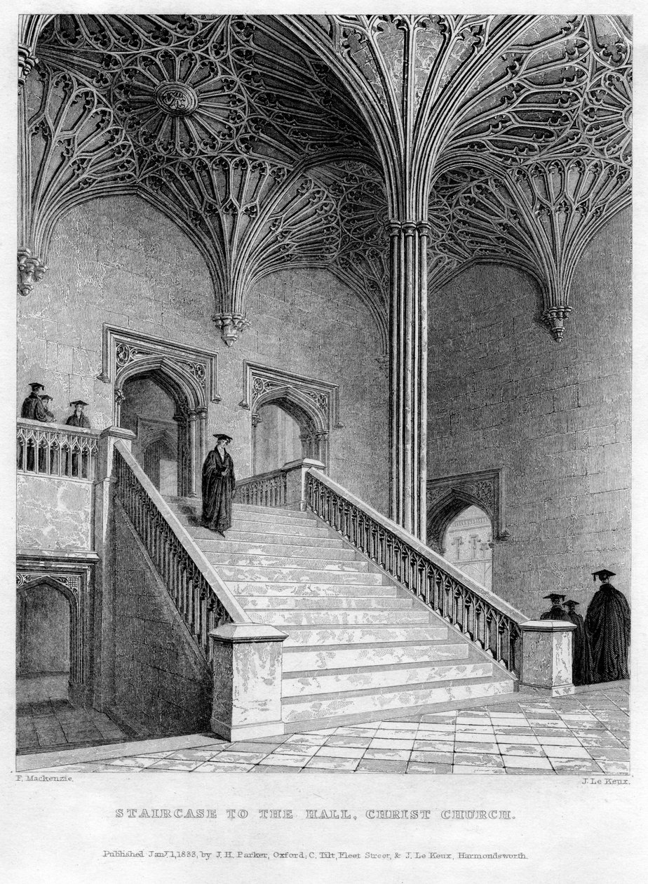 Trappe til Hall, Christ Church, Oxford University, 1833. af John Le Keux