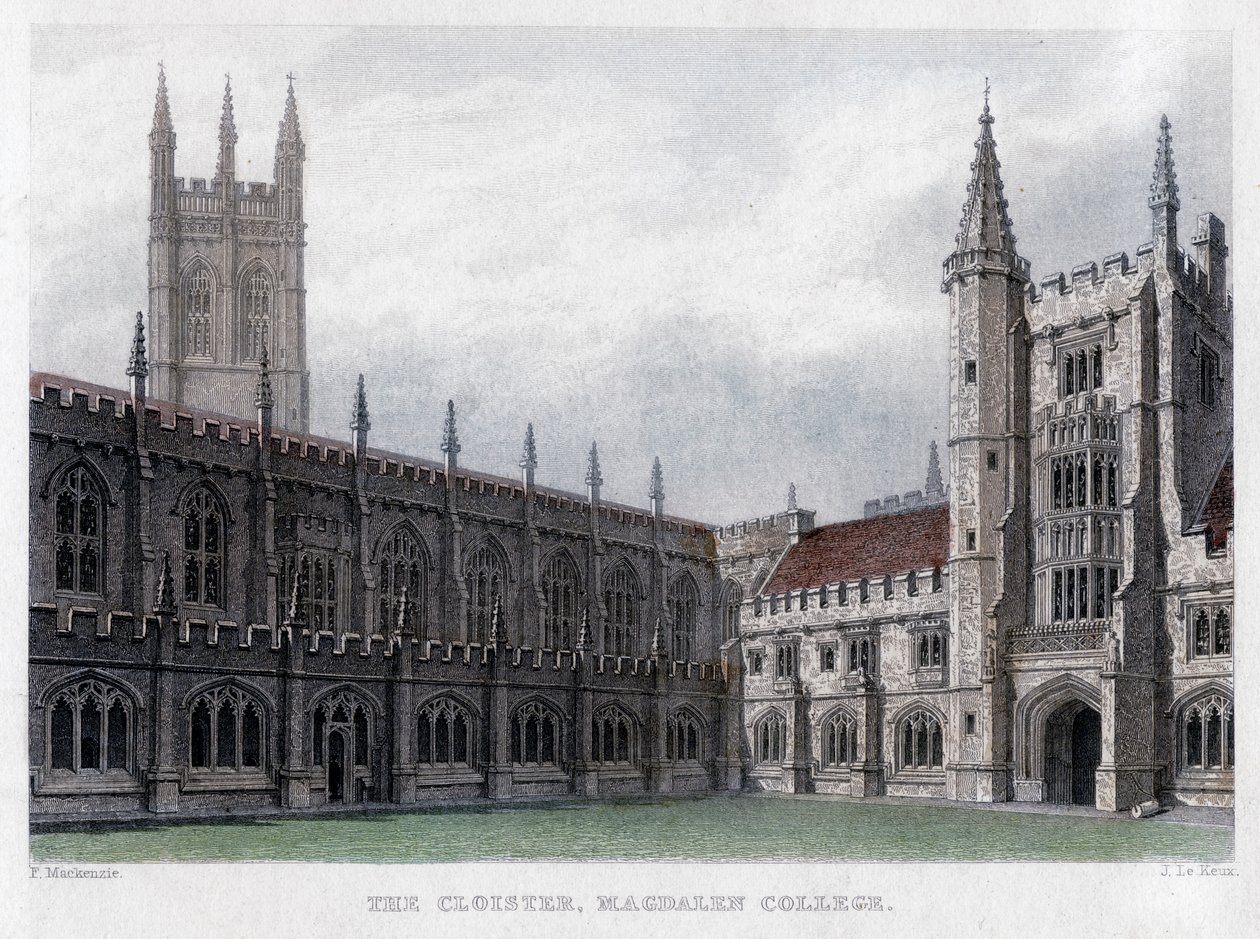 The Cloister, Magdalen College, Oxford University, 1800-tallet. af John Le Keux