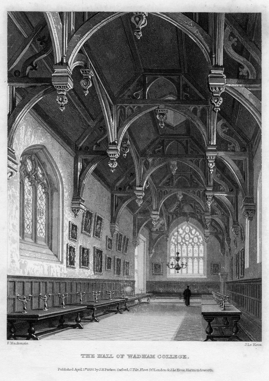 The Hall of Wadham College, Oxford University, 1836. af John Le Keux