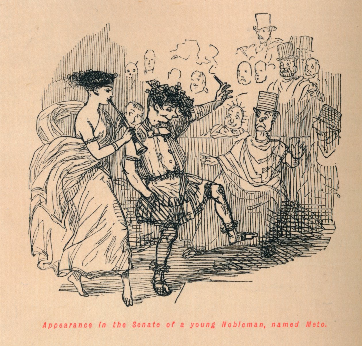 Optræden i senatet af en ung adelsmand ved navn Meto, 1852 af John Leech