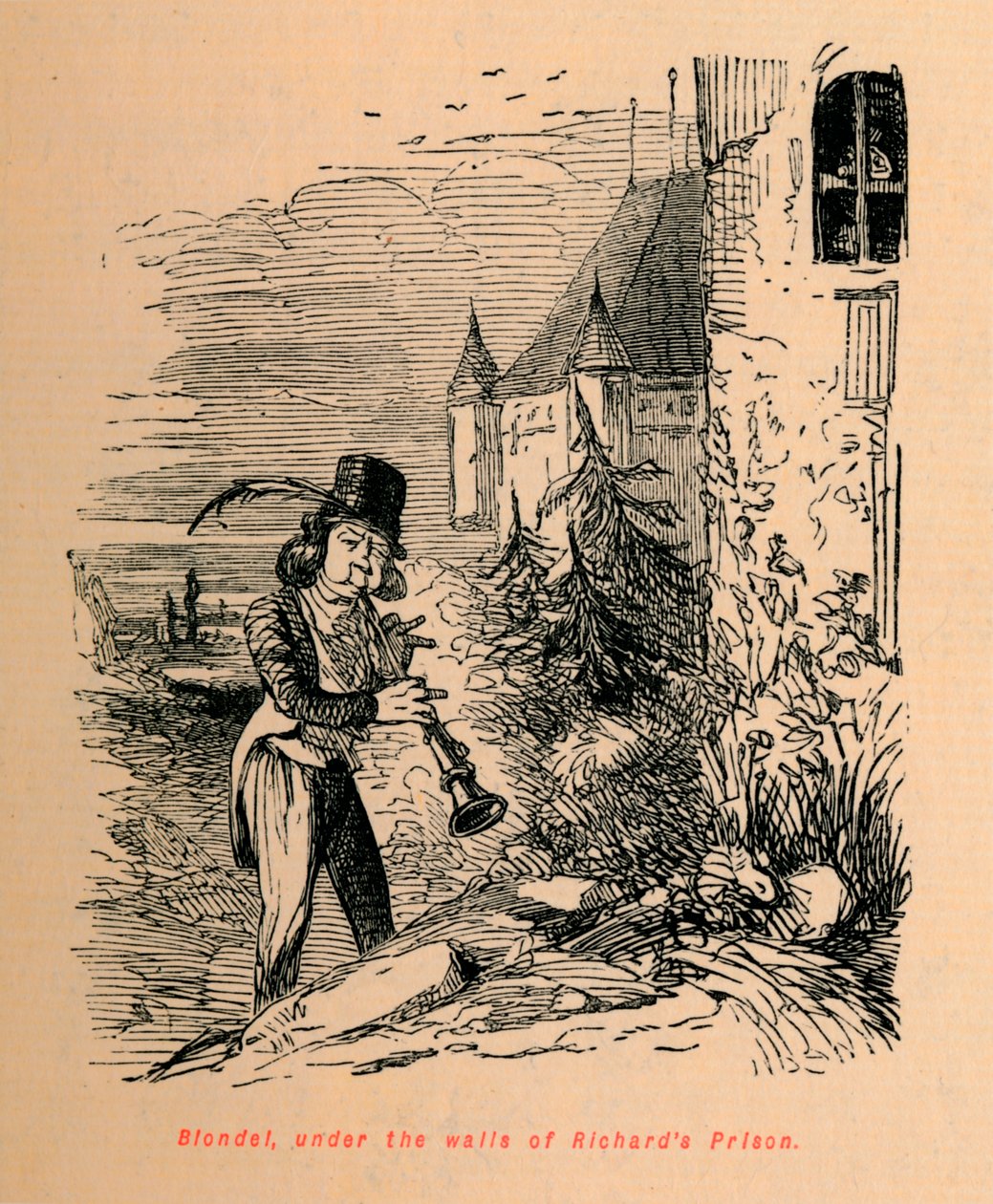 Blondel, under murene i Richards Prison, c1860, c1860 af John Leech