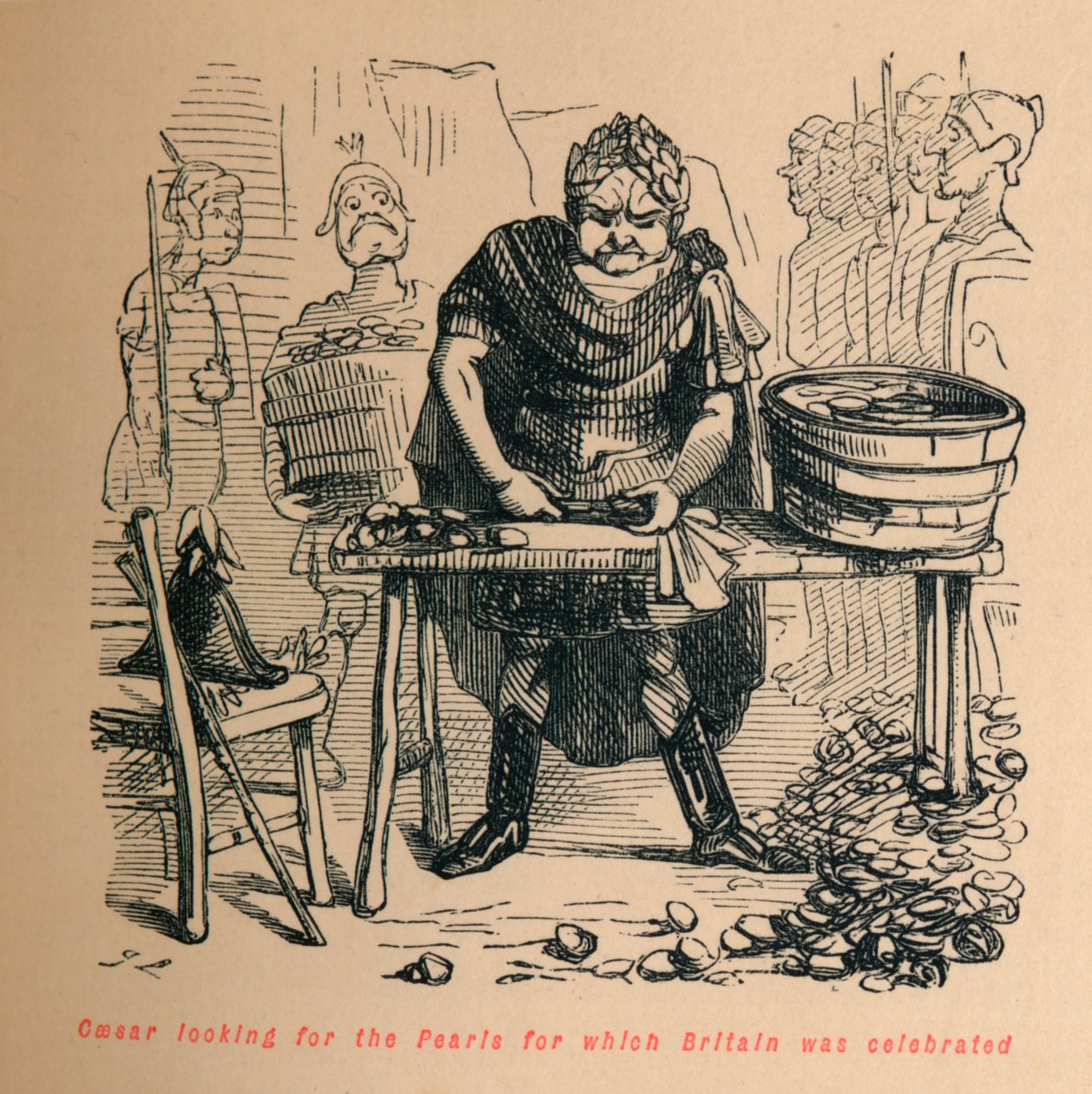 Cæsar leder efter de perler, som Storbritannien blev fejret for, c1860, c1860. af John Leech
