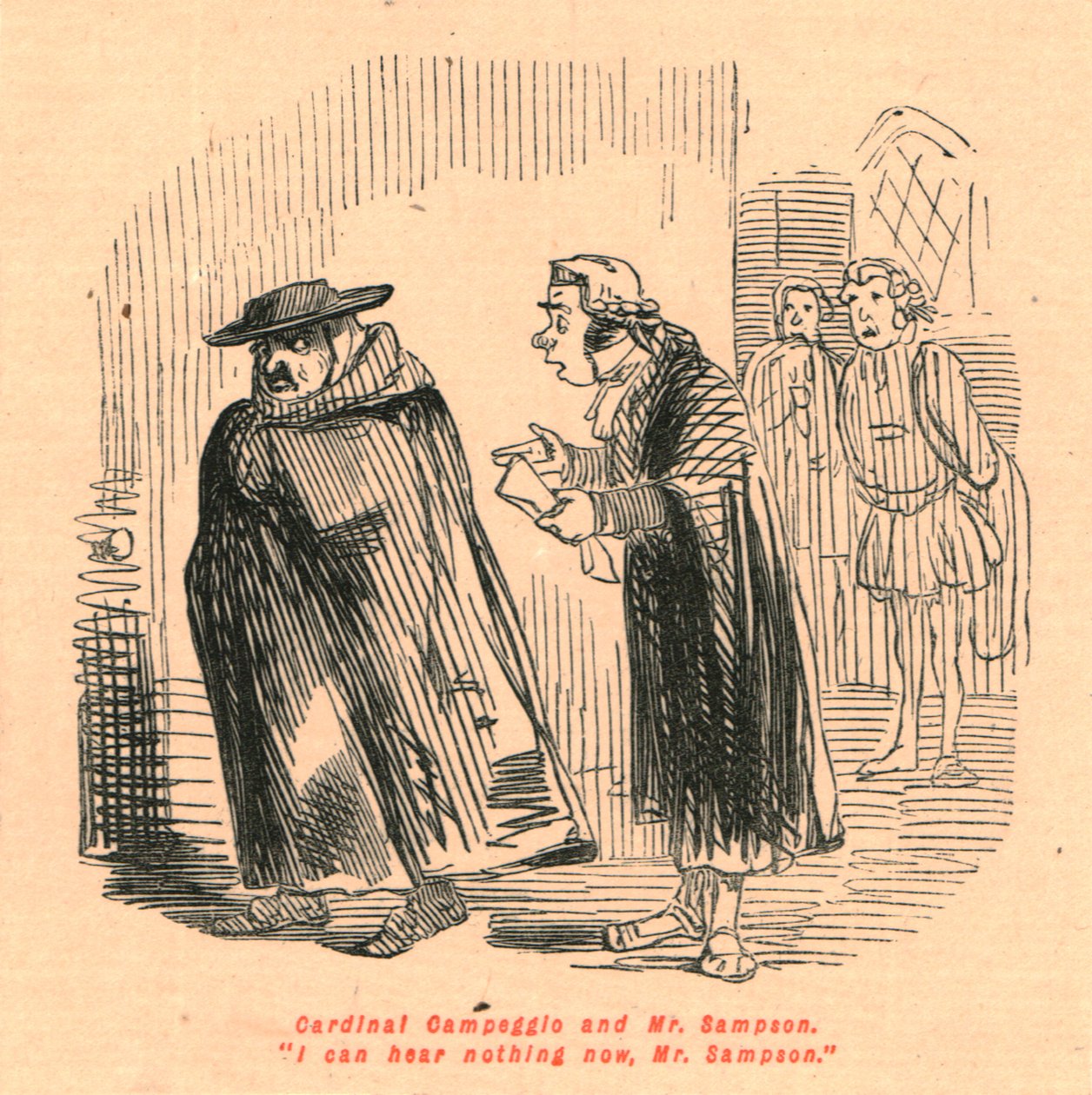 Kardinal Campeggio og Mr. Sampson. Jeg kan ikke høre noget nu, hr. Sampson., 1897. af John Leech
