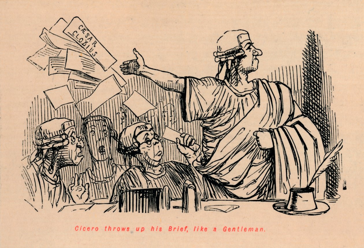 Cicero kaster sin Brief op, som en gentleman, 1852 af John Leech