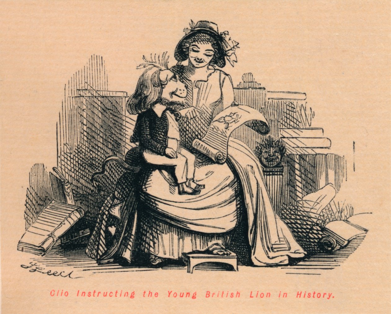 Clio instruerer den unge britiske løve i historie, c1860, c1860 af John Leech