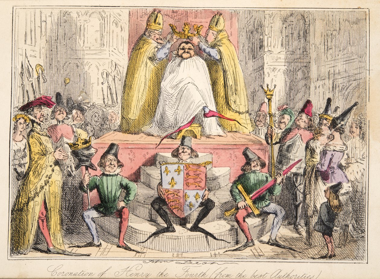 Kroning af Henrik IV. (fra de bedste myndigheder), fra The Comic History of England, pub. 1864 (håndfarvet radering) af John Leech