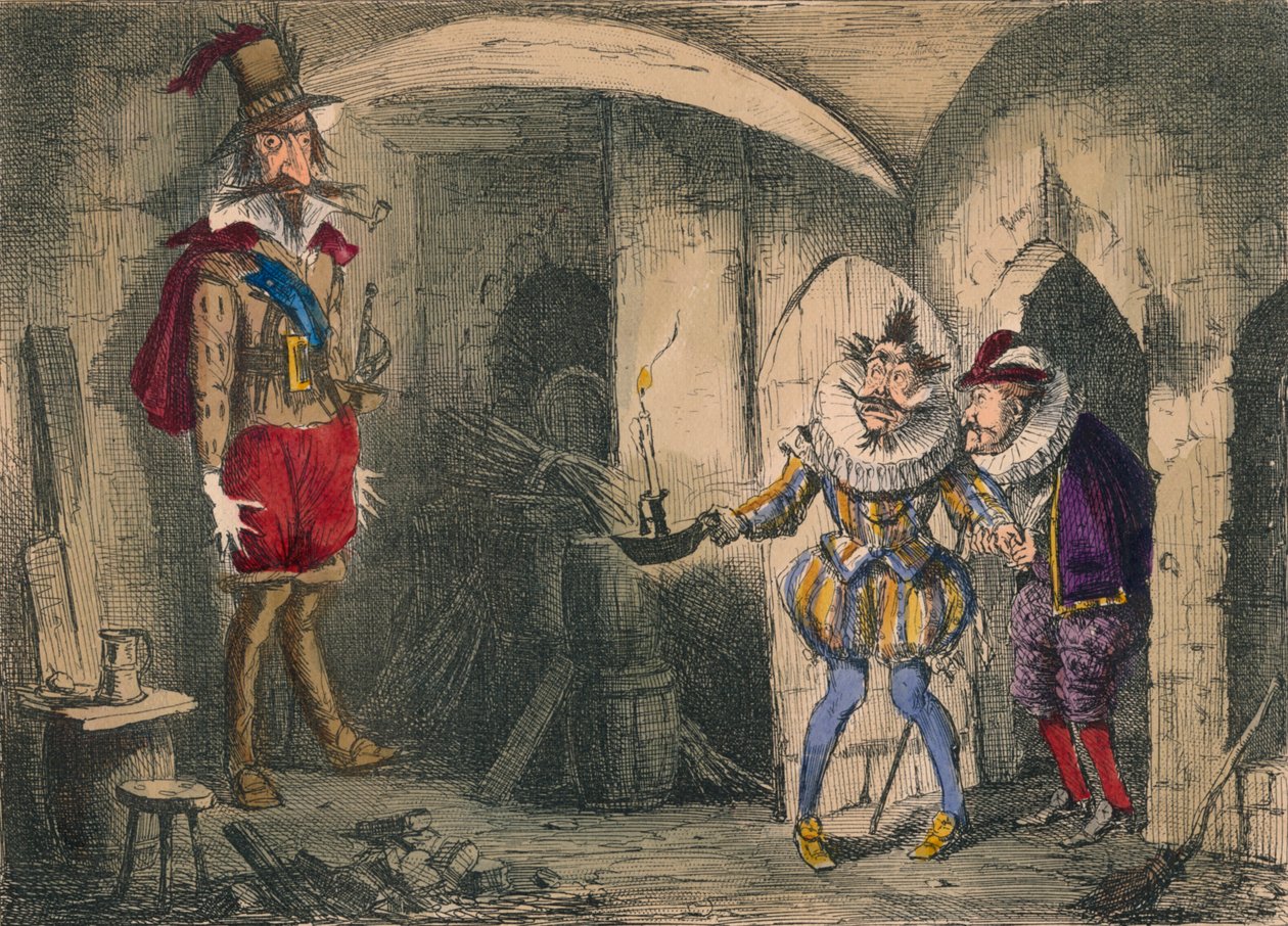 Opdagelsen af Guido Fawkes af Suffolk og Mounteagle, 1850 af John Leech