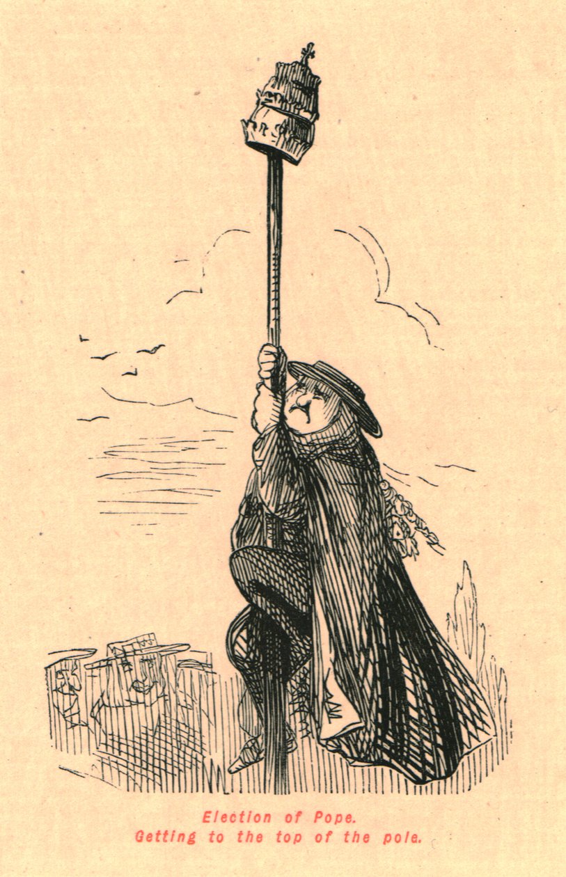 Valg af pave. At komme til toppen af pælen, 1897. af John Leech