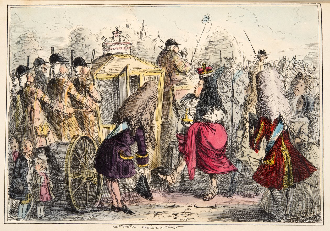Georgey Porgey den første, der går en tur i hans State Coachy Pachy, fra The Comic History of England, pub. 1864 (håndfarvet radering) af John Leech