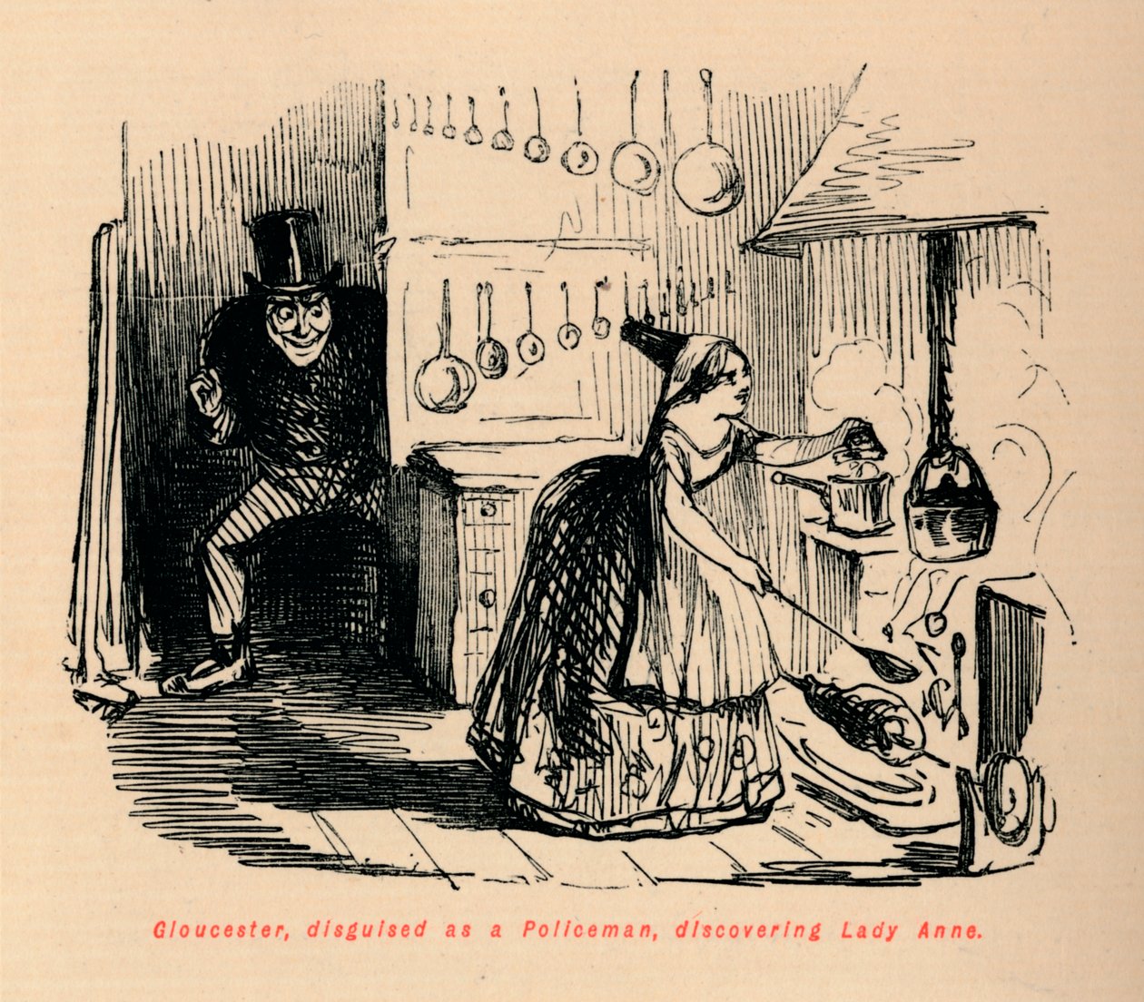 Gloucester, forklædt som politimand, opdager Lady Anne, af John Leech