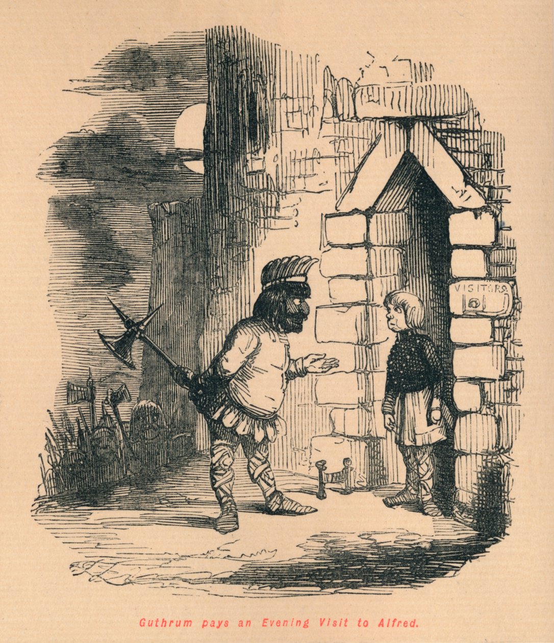 Guthrum aflægger aftenbesøg hos Alfred, c1860, c1860. af John Leech