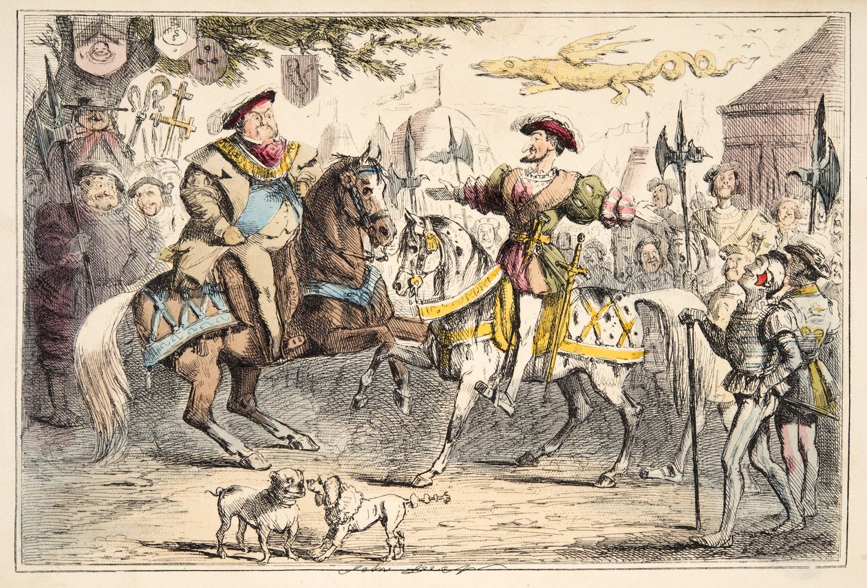 Henry VIII møde Francis I, fra The Comic History of England, pub. 1864 (håndfarvet radering) af John Leech
