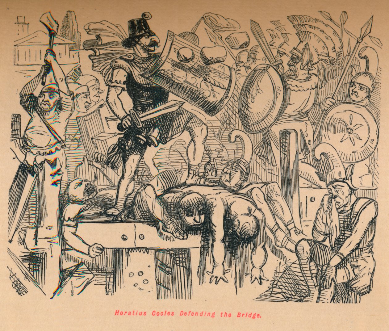 Horatius Cocles forsvarer broen, 1852 af John Leech