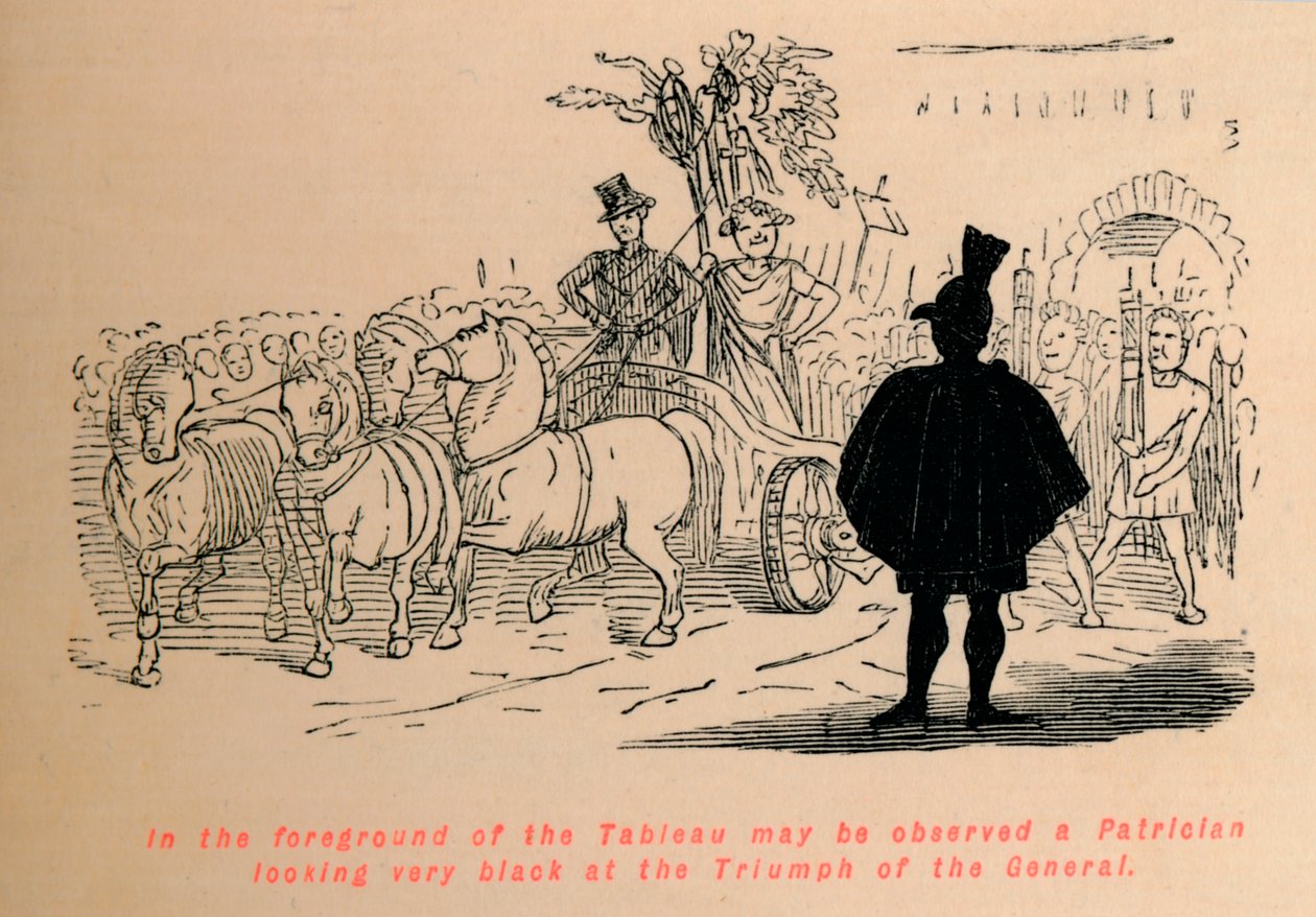 I forgrunden af bordet kan man observere en patricier, der ser meget sort ud på triumfen af t. af John Leech