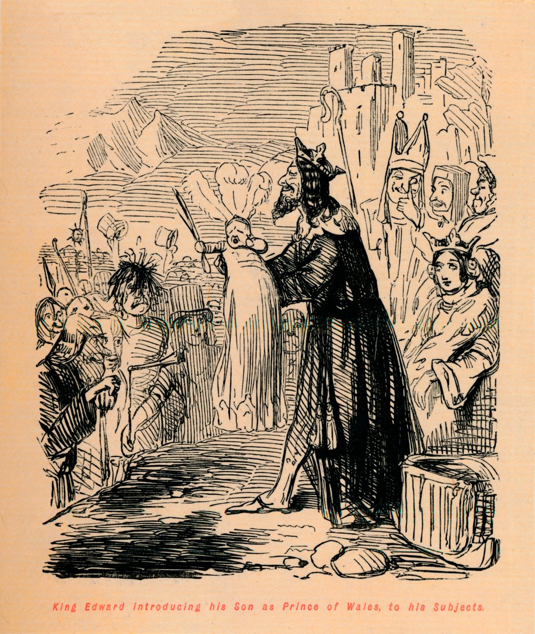 Kong Edward introducerer sin søn som prins af Wales for sine undersåtter, c1860, c1860 af John Leech