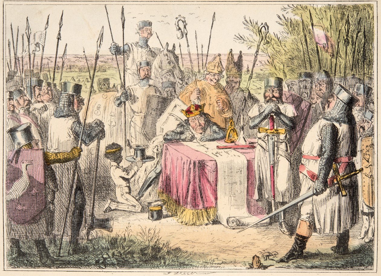 King John Signing Magna Carta, fra The Comic History of England, pub. 1864 (håndfarvet radering) af John Leech