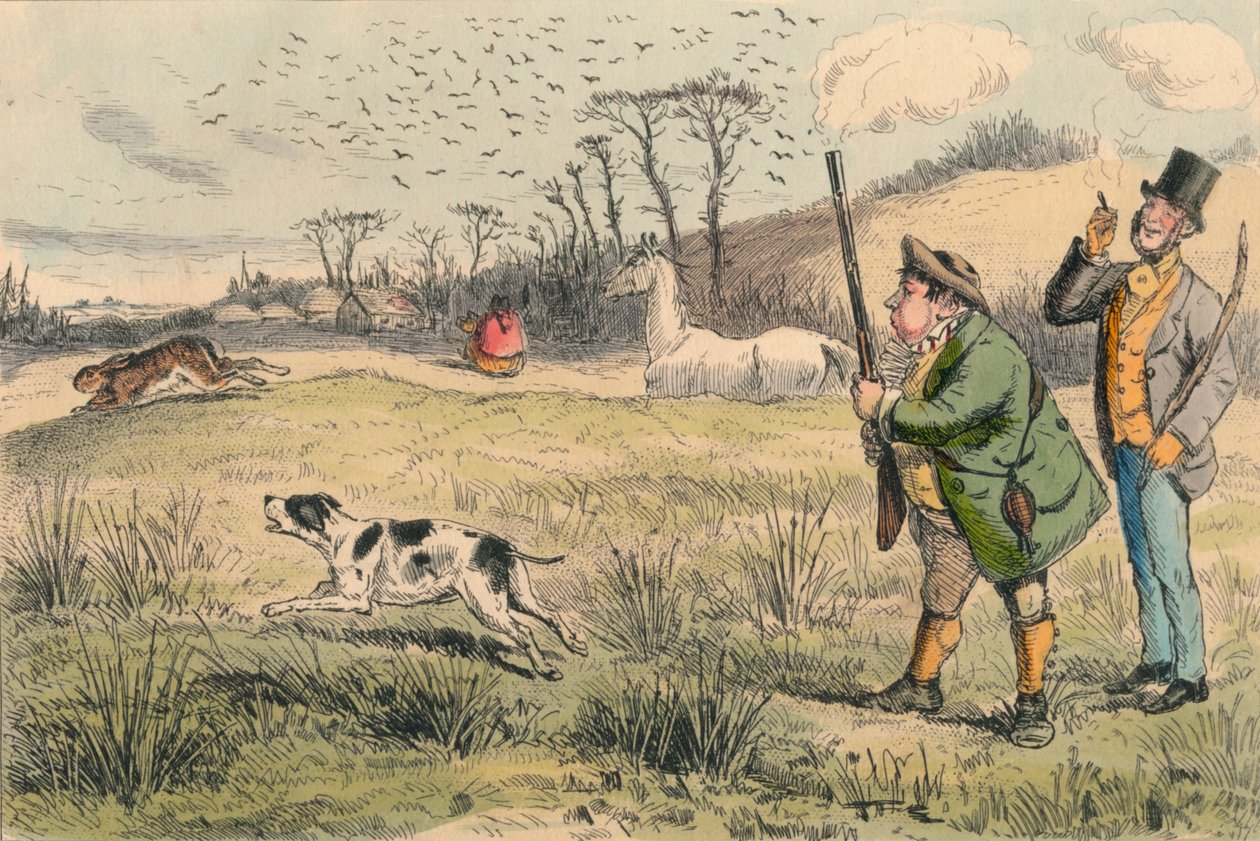 Mr. Jogglebury Crowdey med sin hund og sin pistol, c1860