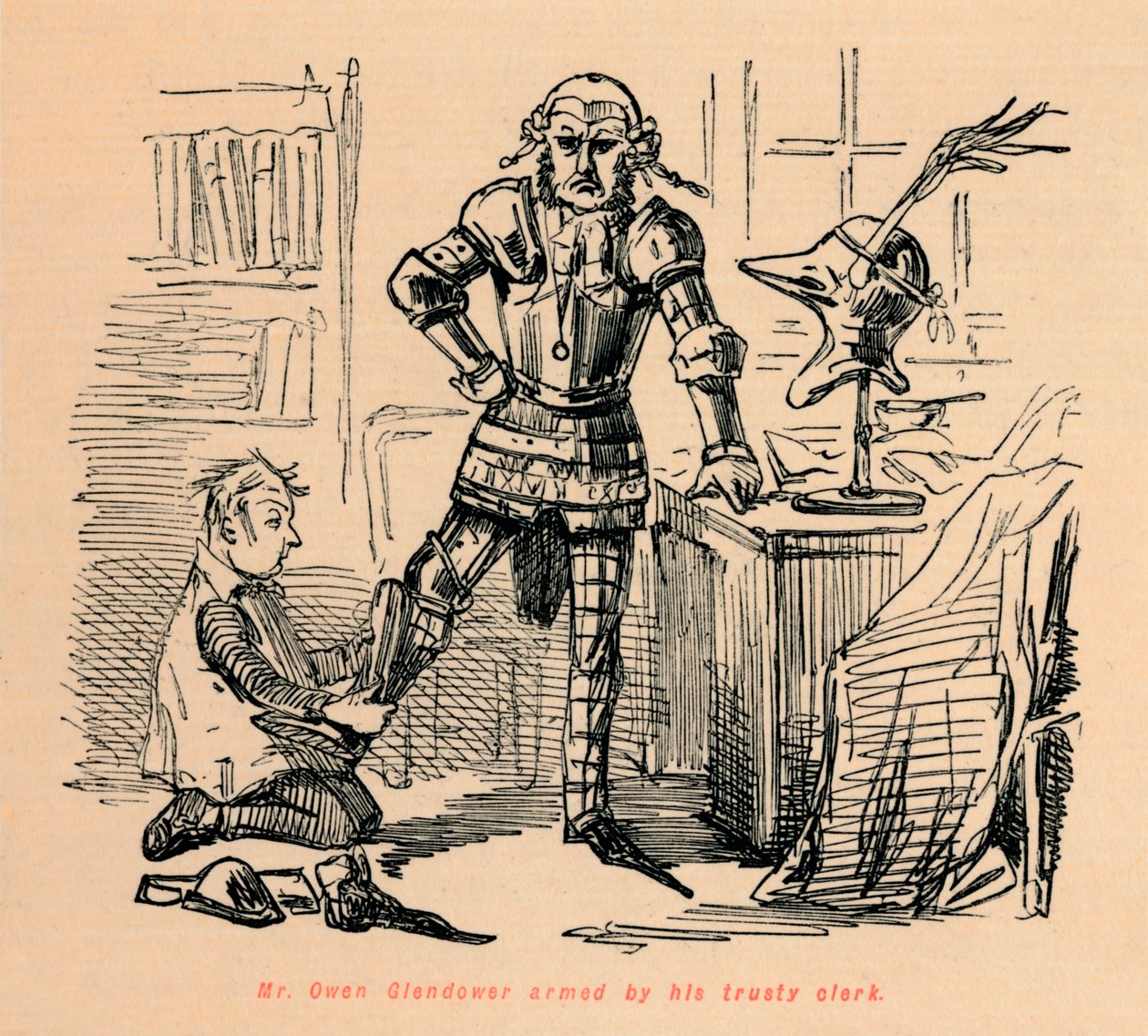 Mr. Owen Glendower bevæbnet af sin trofaste kontorist, c1860, c1860 af John Leech