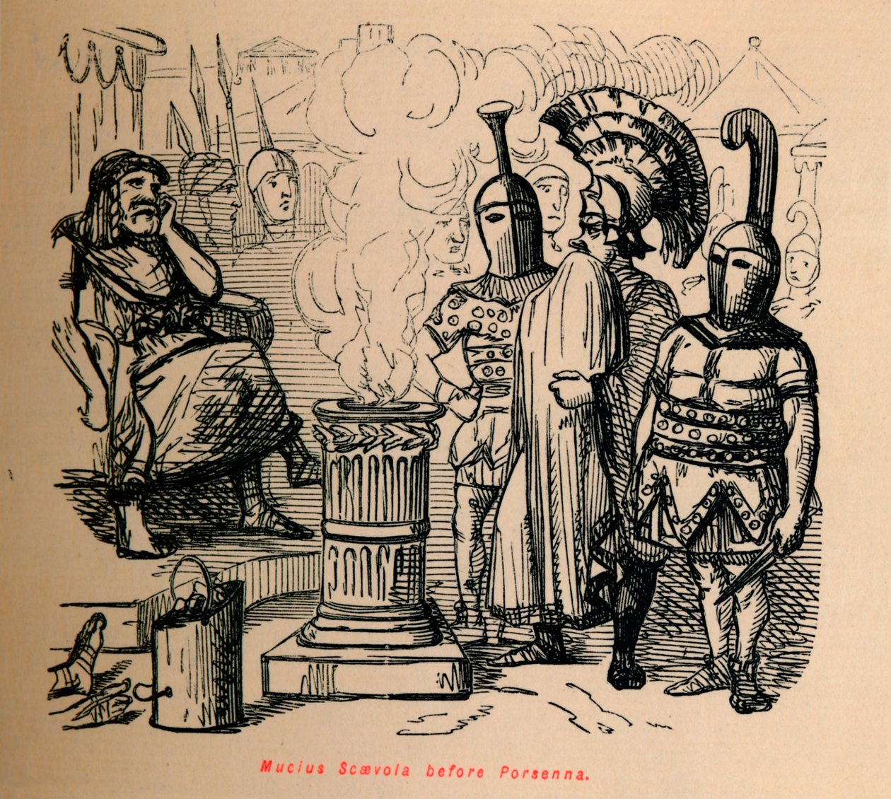 Mucius Scaevola før Porsenna, 1852 af John Leech