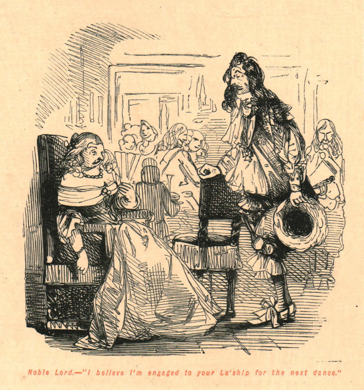 Ædle Herre. - Jeg tror, jeg er forlovet med dit La-skib til den næste dans, 1897. af John Leech