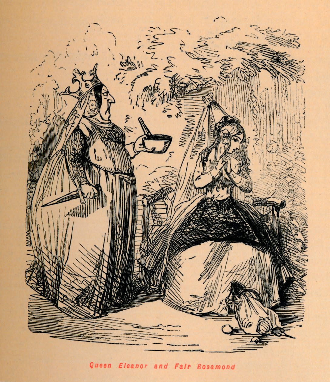 Dronning Eleanor og Fair Rosamond, c1860, c1860 af John Leech