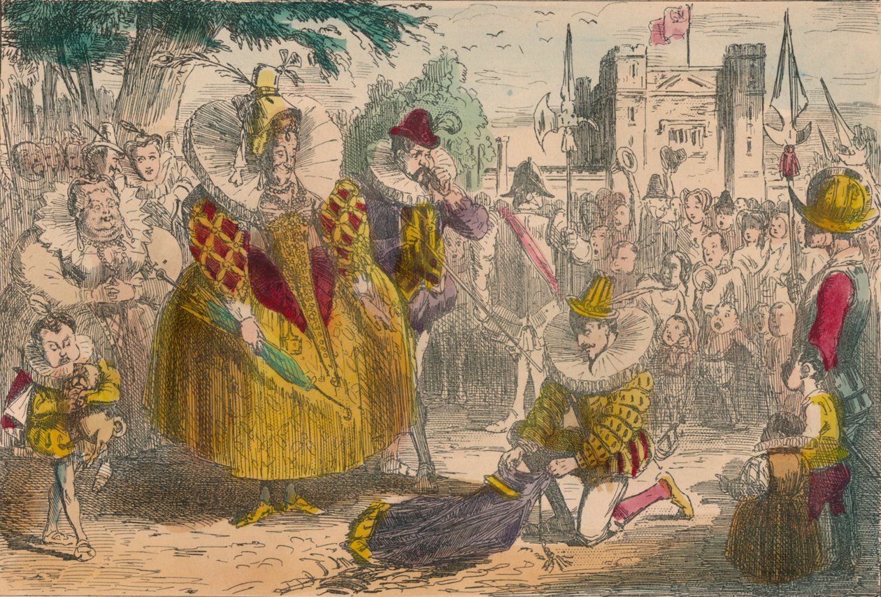 Dronning Elizabeth og Sir Walter Raleigh, 1850 af John Leech
